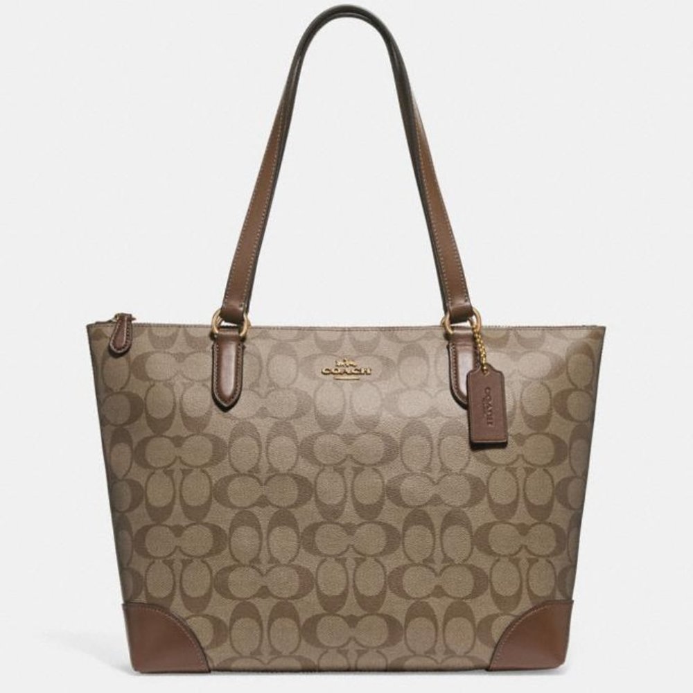 Coach Zip Top Tote in Signature Canvas